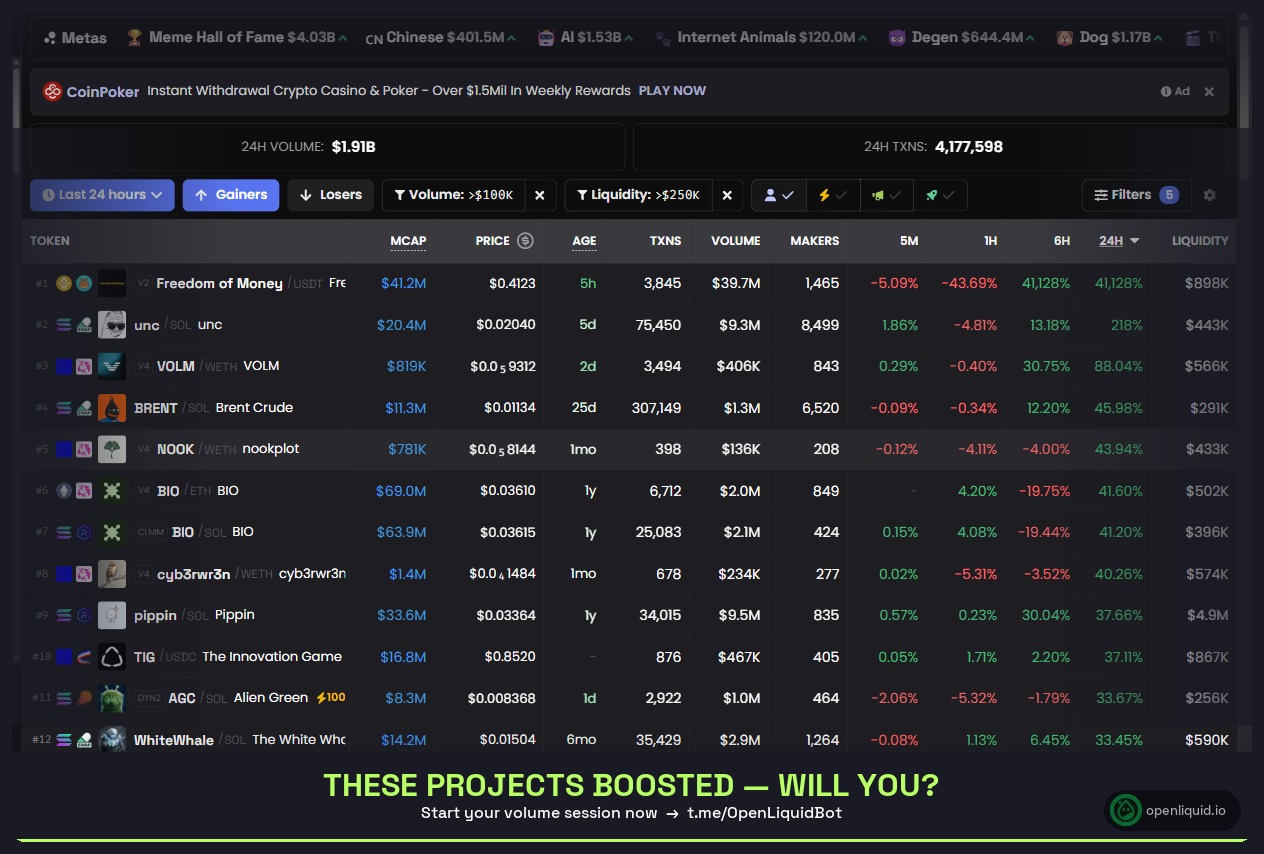DexScreener gainers leaderboard — boost your token