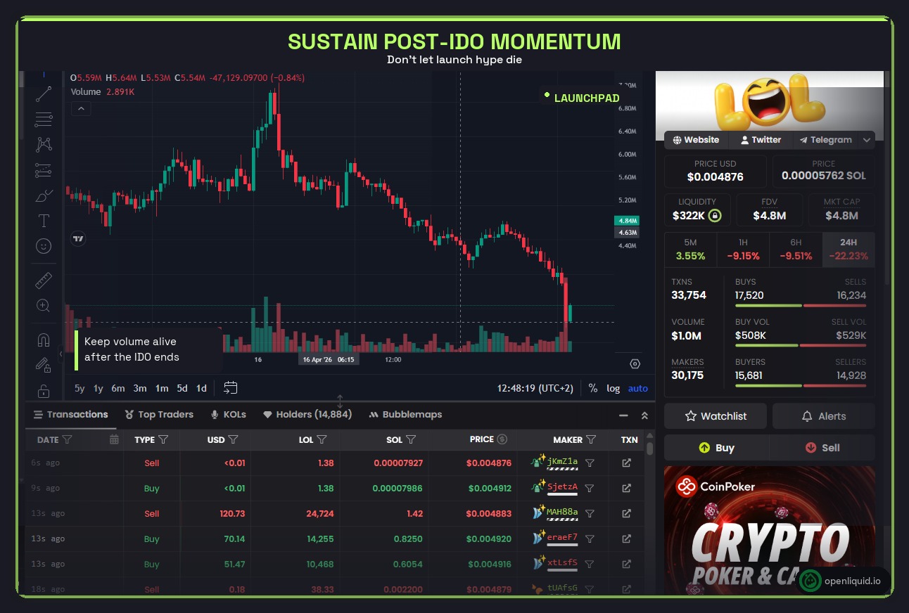 DexScreener chart for launchpad tokens volume generation