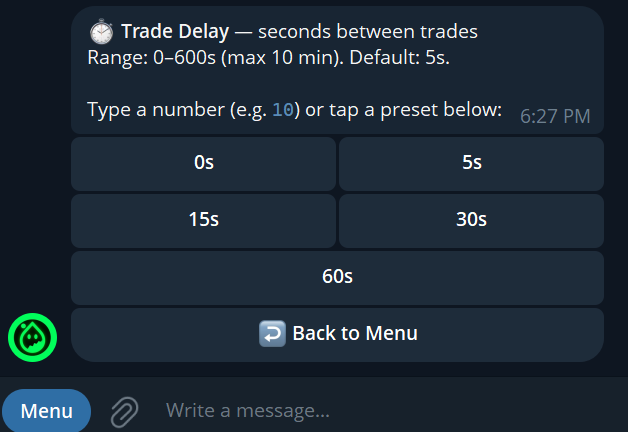 Set delay between trades